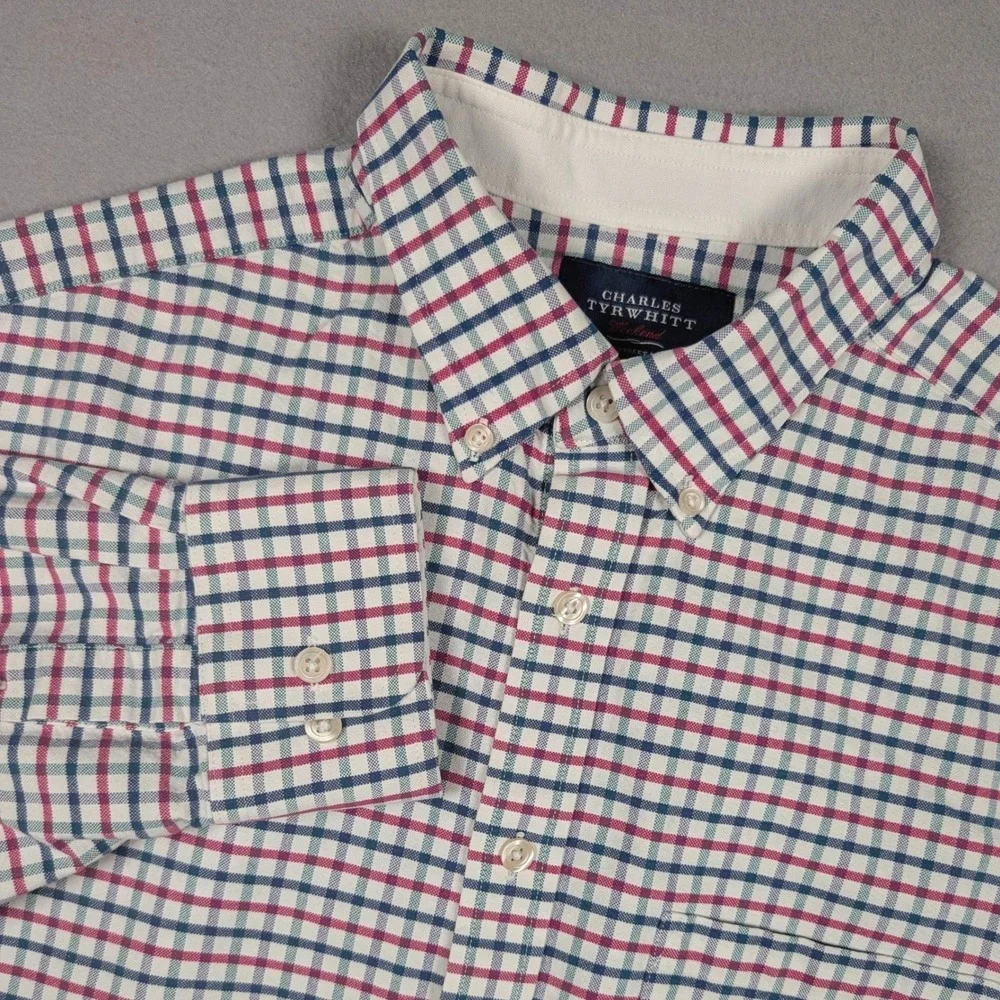 Charles Tyrwhitt Shirt Mens L Classic Fit Multi Color Check LS Button Oxford